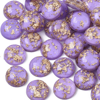 Glitter Translucent Resin Cabochons, with Gold Foil inside, Half Round/Dome, Lilac, 12x5mm