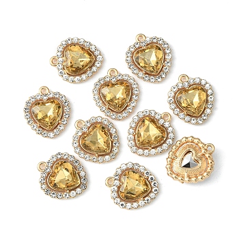 Alloy Rhinestone Charms, Heart, Light Gold, Light Peach, 18x16x5mm, Hole: 1.4mm