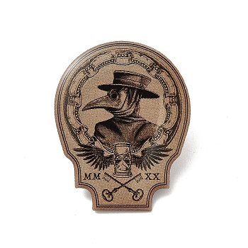 Printed Alloy Brooch for Backpack Clothes, Plague Doctor, Tan, 30x23.5x1.6mm