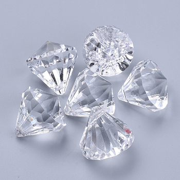 Transparent Acrylic Pendants, Faceted, Diamond, Clear, 37x32mm, Hole: 2.2mm