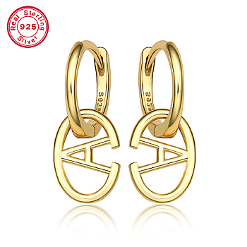 Real 18K Gold Plated 925 Sterling Silver Hoop Earrings, Initial Letter Drop Earrings, with S925 Stamp, Letter A, 20x8.5mm