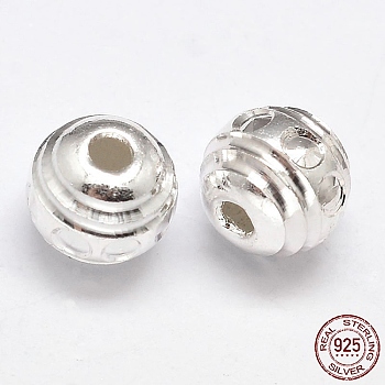Fancy Cut 925 Sterling Silver Round Beads, Silver, 8mm, Hole: 2mm, about 36pcs/20g