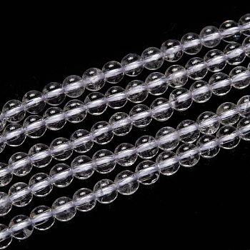 Natural Quartz Crystal Beads Strands, Rock Crystal Beads, with Cotton Thread, Round, 4mm, Hole: 1mm, about 93pcs/strand, 15 inch(38cm)