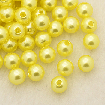 Imitation Pearl Acrylic Beads, Dyed, Round, Yellow, 10x9.5mm, Hole: 2.5mm, about 1070pcs/pound
