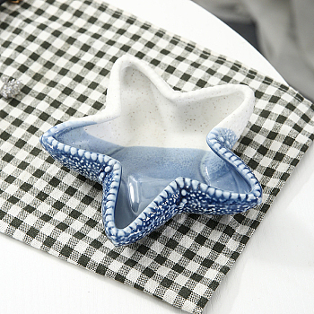 Starfish Ceramics Jewelry Plates, Jewelry Plate, Storage Tray for Rings, Necklaces, Earring, Steel Blue, 155x150x36mm