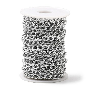 10m Aluminium Twisted Curb Chains, Diamond Cut Chains, Unwelded, Faceted, Silver, 10x6.5x1.8mm