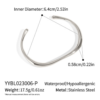 Minimalist 201 Stainless Steel C-Shaped Open Cuff Bangles for Women, Stainless Steel Color, Inner Diameter: 2-1/2 inch(6.4cm)