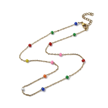 Vacuum Plating Golden 304 Stainless Steel with Enamel Satellite Chain Necklaces, Colorful, 16.54 inch(42cm)