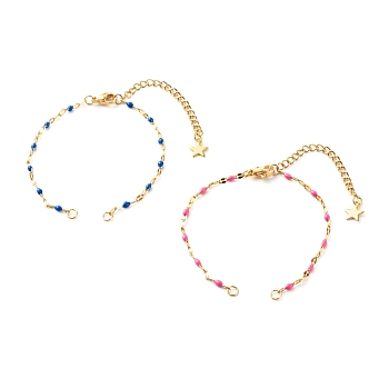 Bracelet Makings, with 304 Stainless Steel Enamel Link Chains & Lobster Claw Clasps & Curb Extender Chain & Open Jump Rings, Blue & Pink, Golden, 6-1/4~6-3/8 inch(16~16.3cm), Hole: 2.5mm, 2Pcs/set