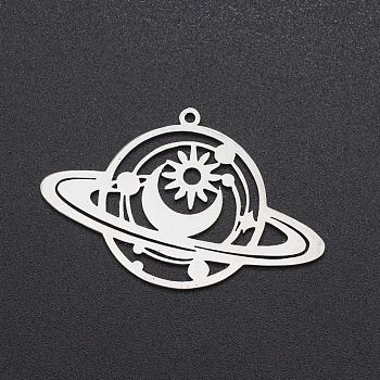 201 Stainless Steel Pendants, Laser Cut, Planet, Stainless Steel Color, 25.5x40x1mm, Hole: 1.4mm