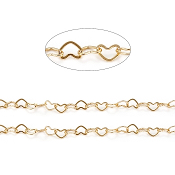 3.28 Feet Brass Heart Link Chains, Soldered, Long-Lasting Plated, Real 18K Gold Plated, 6x8x0.5mm