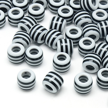 Opaque Stripe Resin Beads, Large Hole Beads, Barrel, White, 11x10.5mm, Hole: 6mm
