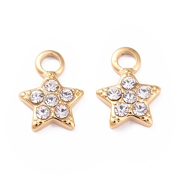 304 Stainless Steel Rhinestone Charms, Star Charm, Golden, 1.05x0.8x0.2cm, Hole: 2mm