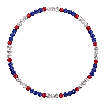 Polymer Clay Rhinestone Round Beaded Necklaces, Independence Day Stretch Necklaces, Mixed Color, 18.9 inch(48cm)