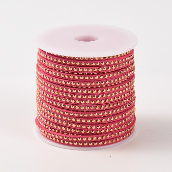 Rivet Faux Suede Cord, Faux Suede Lace, with Aluminum, Cerise, 3x2mm, about 20yards/roll