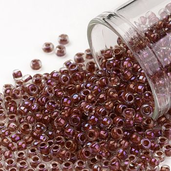 TOHO Round Seed Beads, Japanese Seed Beads, (186) Inside Color Luster Crystal/Terra Cotta Lined, 8/0, 3mm, Hole: 1mm, about 222pcs/bottle, 10g/bottle