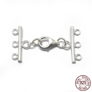 925 Sterling Silver Lobster Claw Clasps, with Cord Ends, with 925 Stamp, Silver, 34x18mm, Hole: 1.6mm