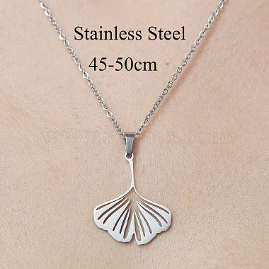 201 Stainless Steel Hollow Ginkgo Leaf Pendant Necklace(NJEW-OY001-64)-3