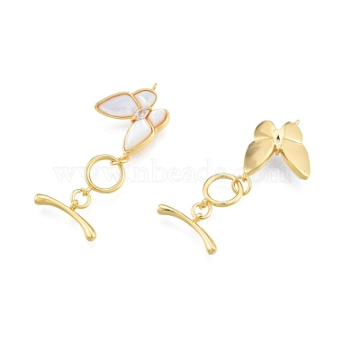 Real 18K Gold Plated White Butterfly Brass+Rhinestone Toggle Clasps