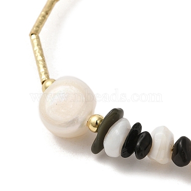 Natural Pearl & Shell & Obsidian Chips Beaded Bracelets(BJEW-C051-38G)-2
