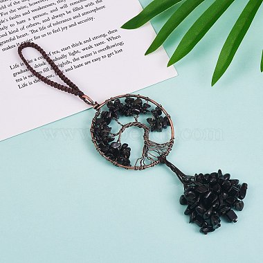 Wire Wrapped Chips Natural Obsidian Big Pendant Decorations(HJEW-SZ0001-26B)-2