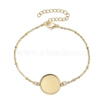 304 Stainless Steel Round Cabochon Setting Bracelets, Satellite Chain Bracelets Making, Golden, 18.9x0.2cm, Tray: 16mm(BJEW-JB11089-01)