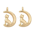 304 Stainless Steel Charms, Cat Shape with Moon Charms, Golden, 12.5x7.5x2mm, Hole: 1mm(SA-CBA7611-01G)