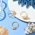 Natural Spiral Shell Finger Rings, Brass Rings for Women, Real 18K Gold Plated, US Size 7 1/4(17.5mm)(RJEW-TA00169)