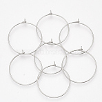 304 Stainless Steel Hoop Earring Findings, Wine Glass Charm Findings, Ring, Stainless Steel Color, 22 Gauge, 24~25x0.6mm, pin: 0.6mm(STAS-T047-17)