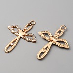 Zinc Alloy Pendant, with Rhinestone, Cross, Golden, 50x37.5x2.5mm, Hole: 3.5mm(FIND-WH0143-40C)