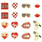 32Pcs 8 Styles Alloy Enamel Pendants, Mixed Shapes, Mixed Color, 11.5~24x15.5~25x1.5mm, Hole: 1.6~2mm, 4pcs/style(ENAM-YW0005-15)