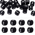 20Pcs Food Grade Eco-Friendly Silicone Beads, Horizontal Hole, Cube, Black, Letter I, 12x12x12mm, Hole: 2mm(SIL-TADJ0001-04I)