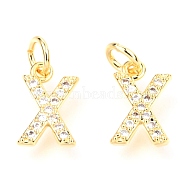 Brass Micro Pave Cubic Zirconia Charms, with Jump Rings, Greek Alphabet, Real 18k Gold Plated, Letter.C, 11.5x7.5x1.9mm, Jump Ring: 5x0.95mm, Hole: 3.1mm(ZIRC-O037-14G)