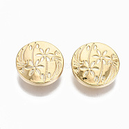 Brass Shank Buttons, Nickel Free, Flat Round, Real 18K Gold Plated, 17x6mm, Hole: 2mm(KK-S356-107G-NF)