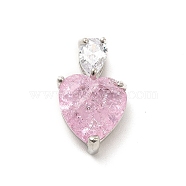 Glass Pendants, with Real Platinum Plated Brass Findings, Heart, Pink, 20x12.5x7.5mm, Hole: 5.5x2.5mm(KK-I695-004A)