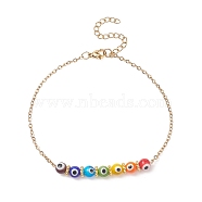 Multi-Colored Handmade Evil Eye Lampwork Anklets, with 304 Stainless Steel Cable Chains, Golden, 8-5/8 inch(22cm)(AJEW-AN00514-02)