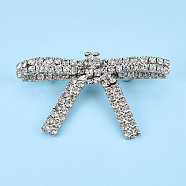 Crystal Rhinestone Bowknot Lapel Pin, Creative Brass Badge for Backpack Clothes, Silver, 40x70.5x18mm, Pin: 0.7mm(JEWB-T002-20S)