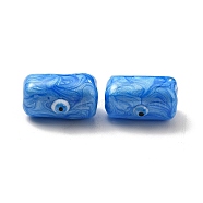 Opaque Glass Beads, with Enamel, Rectangle with Evil Eye Pattern, Deep Sky Blue, 13x9.5x7mm, Hole: 1.6mm(GLAA-F121-10J)