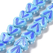 Heart Handmade Lampwork Beads Strands, Light Sky Blue, 14~14.5x16.5~17x6.5~7mm, Hole: 1.5mm, about 30pcs/strand, 14.96~15.16 inch(38~38.5cm)(LAMP-G150-01E)