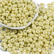 Opaque Colours Luster Glass Seed Beads, Donut, Light Khaki, 6.5x3mm, Hole: 1.8mm, about 1363pcs/pound(SEED-P008-01C-08)