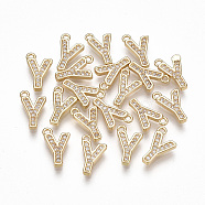 Brass Cubic Zirconia Charms, Letter, Clear, Real 18K Gold Plated, Letter.Y, 11x6.5x1.5mm, Hole: 1mm(KK-S348-330Y)