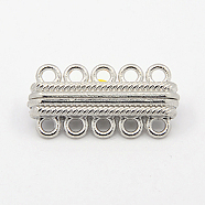 Alloy Magnetic Clasps with Loops, with 10 Holes, Rectangle, Platinum, 33x17x7.5mm, Hole: 2.5mm(PALLOY-E281-P)