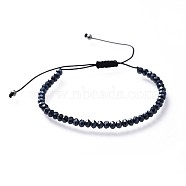Adjustable Electroplate Glass Braided Bead Bracelets, with Nylon Thread and 304 Stainless Steel Spacer Beads, Prussian Blue, 1-5/8 inch~3 inch(4.1~7.8cm)(BJEW-JB04588-07)