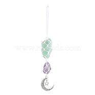 Nuggets Natural Gemstone Pocket Pendant Decorations, Moon Star Alloy Charms and Nylon Thread Hanging Ornaments, 205~215mm(HJEW-JM00994-02)