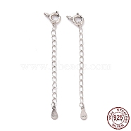 925 Sterling Silver Chain Extenders, with Spring Ring Clasps & Charms, Teardrop, Antique Silver, 60x5.8mm, Hole: 1.6mm(STER-D036-32AS)