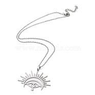 201 Stainless Steel Sun with Eye Pendant Necklace with Cable Chains, Stainless Steel Color, 18.11 inch(46cm)(NJEW-Q317-02P)