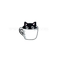 Alloy Enamel Pin, Brooch for Backpack Clothes, Cup with Cat, Black, 25.6x28mm(SMFA-PW0001-25G)
