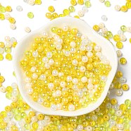 Glass Beads, Round, Mixed Style, Yellow, 4~4.5x4mm, Hole: 0.8mm, about 1000pcs/1 bag(GLAA-R221-02)
