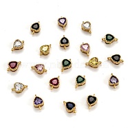 Real 18K Gold Plated Brass Micro Pave Cubic Zirconia Links Connectors, Long-Lasting Plated, Heart, Mixed Color, 11.5x7x4mm, Hole: 1.2mm(ZIRC-L100-011G)