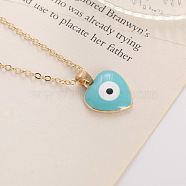 Bohemian Vintage Evil Eye Heart-shaped Alloy Enamel Pendant Lockbone Necklaces for Women, Golden, Turquoise(SH6817-3)